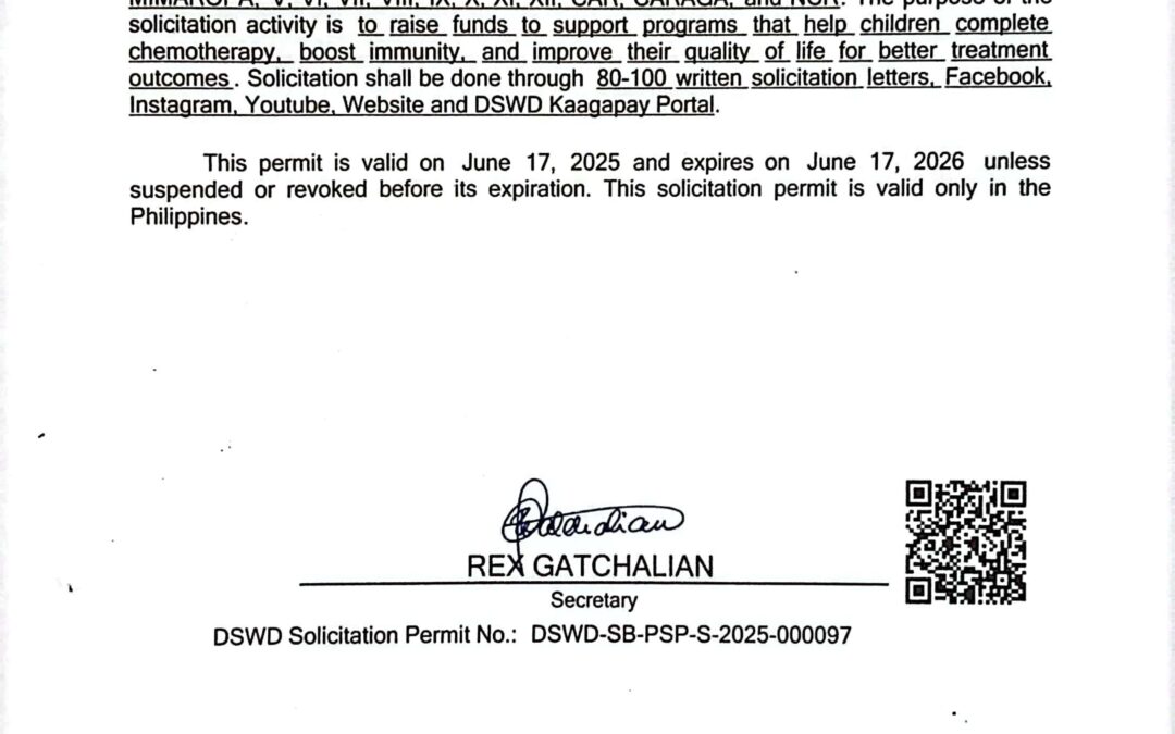 CTSFI is officially authorized by the Department of Social Welfare and Development (DSWD) to conduct public solicitation activities until June 17, 2026.